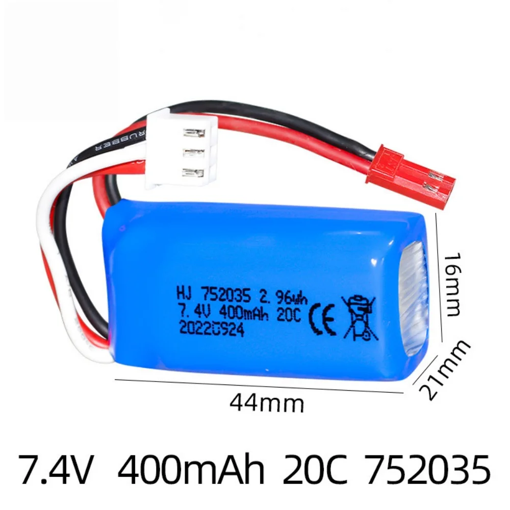 7.4V 2S Battery 400mAh 752035 20C JST SM XH2.54 PH2.0 Plug for DM007 Quadcopter Aerial Drone Accessories