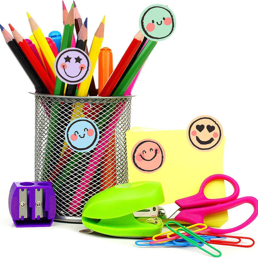 500 قطعة من ملصقات الوجه المستديرة الملونة - تعبيرات متدرجة باستيل، ملصقات غير لامعة ذاتية اللصق لسكرابوكينغ والمجلات #3