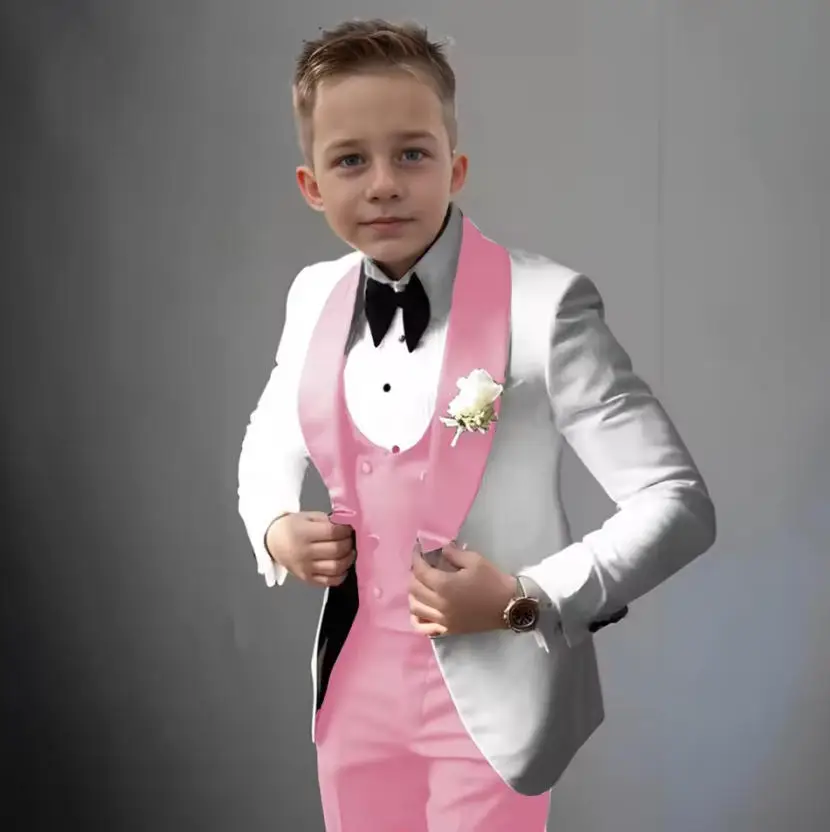 

Formal Suit Set for Boys 3 Pieces Slim Fit Wedding Kids Suit Tuxedo Set Elegant Birthday Party Blazer Vest and Pants