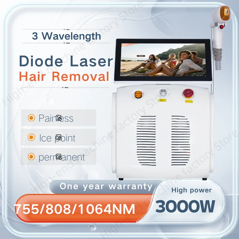 Laser 808NM 3 Wavelengths Diode Laser Hair Removal Machine Safe Painless Permanent Ice Platinum Rapid Cooling System