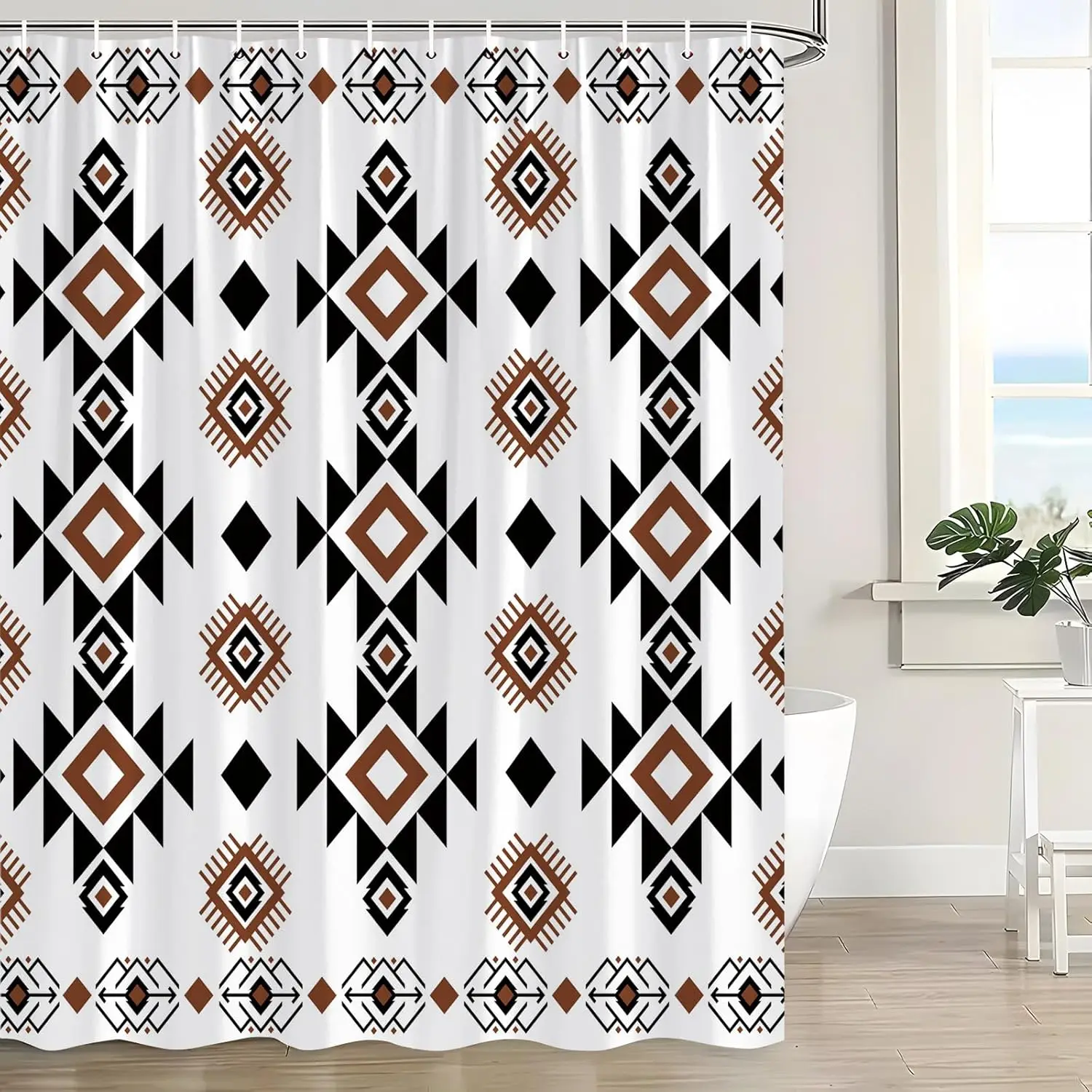 

Shower Curtain Western Boho Abstract Pattern Geometric Vintage Native Simple Neutral Classic Southwestern Farmhouse White Black