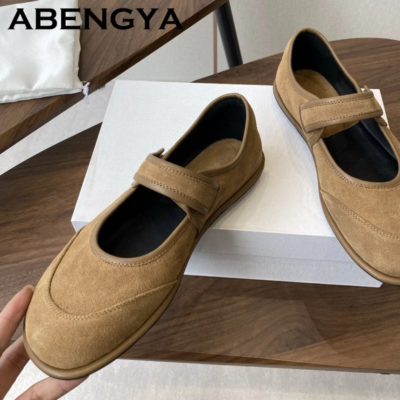 

Suede Leather Flat Loafers Shoes Women Round Toe Ballet Flat Shoes Summer Casual Walking Mary Janes Single Shoes Zapatos Mujer