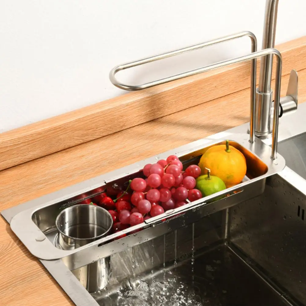 Kitchen Sink Drain Rack Telescopic Large Capacity Stainless Steel Kitchen Sink Shelf Towel Rack Accessories