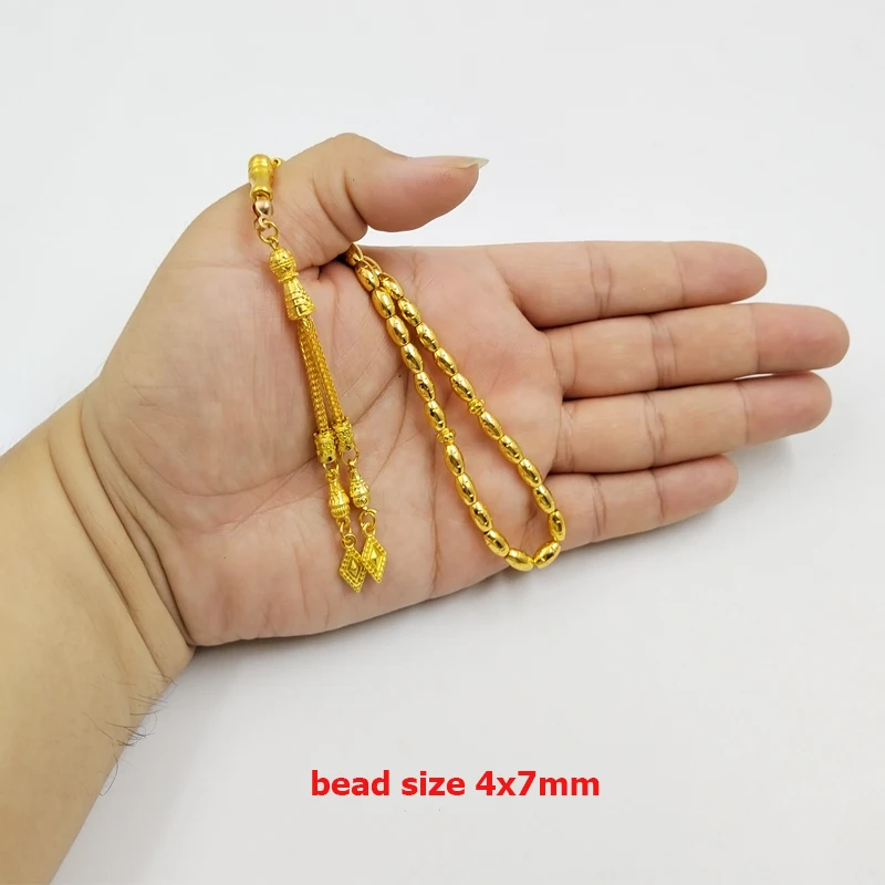 Tasbih-pulsera de Metal de Color dorado, Rosario musulmán, regalo islámico, joyería de estilo turky, 33 cuentas, 4x7mm