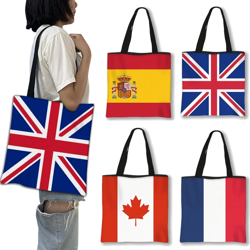 British Flag of England Canvas Shopping Bag Ladies National Flag Print Shoulder Bag Foldable Shopping Bag Beach Tote Bag