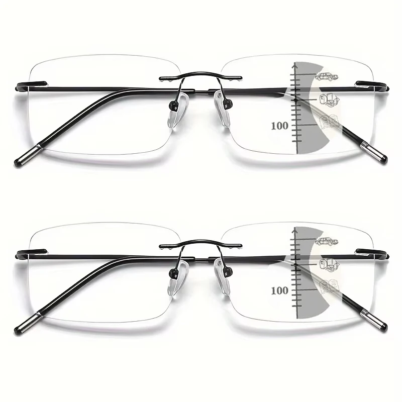 Image of Ultra Licht Tr90 Randlose Progressive Multifokale Lesebrille Männer Frauen Titan Rahmen Anti Blau Licht Presbyopie Brillen