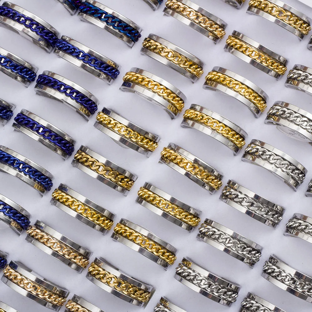 Wholesale Bulk 20pcs/Lots Rotatable Chain Spinner Stainless Steel Rings Decompression Jewelry For Men Women Mix Style