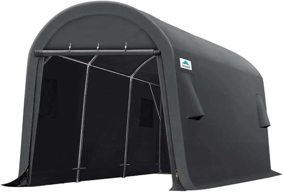 

10x15 ft Shelter Storage Shed Steel Metal Round Peak Roof Portable Garage Carport for Motorcycle, Boat, or Garden Tools with