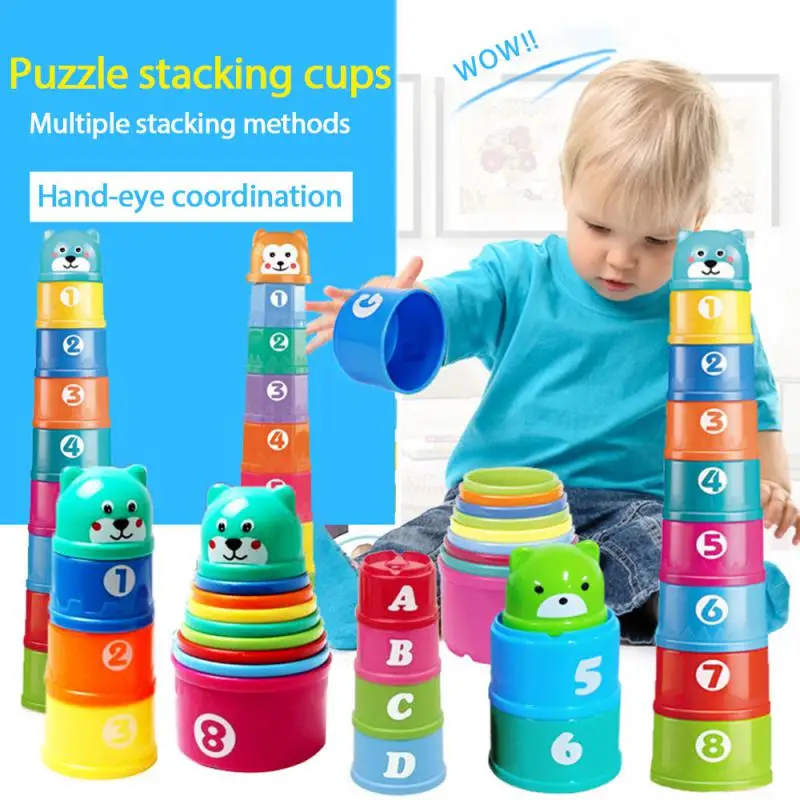 Baby Bathroom Stacked Cups Stacking Cup Toys Educational Building Blocks Stacking Cups Kids Beach Games Folding Tower Toys