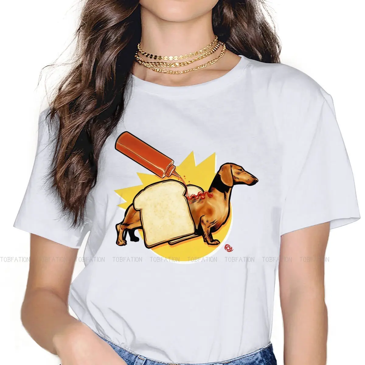 HotDog Hipster TShirts Sausage Dog Female Style Streetwear T Shirt O Neck Oversized