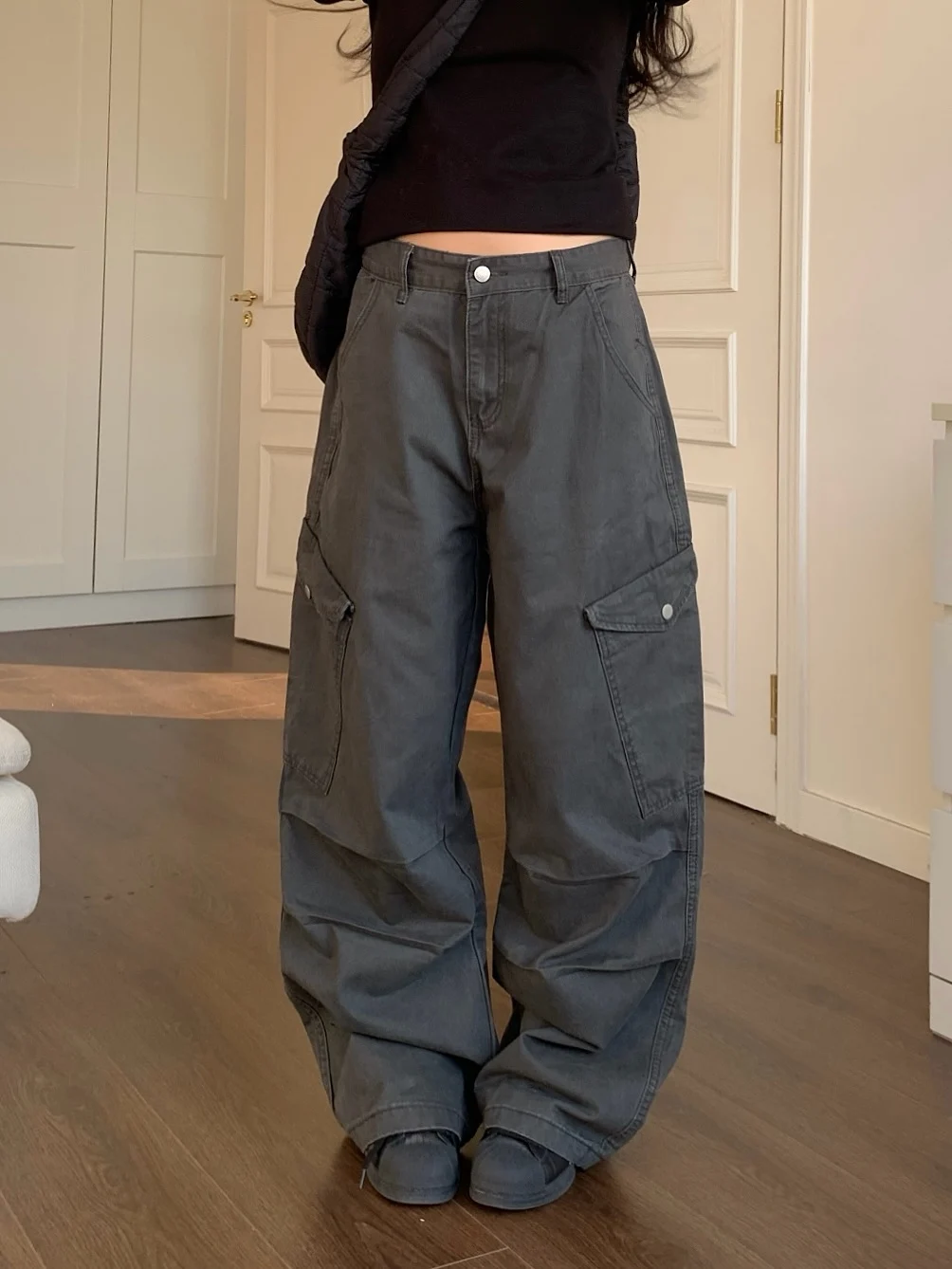 

Retro American Waed Multi-ket Work Trousers Loose Straight Leg Wide Leg Floor-Length ex Faion Workwear