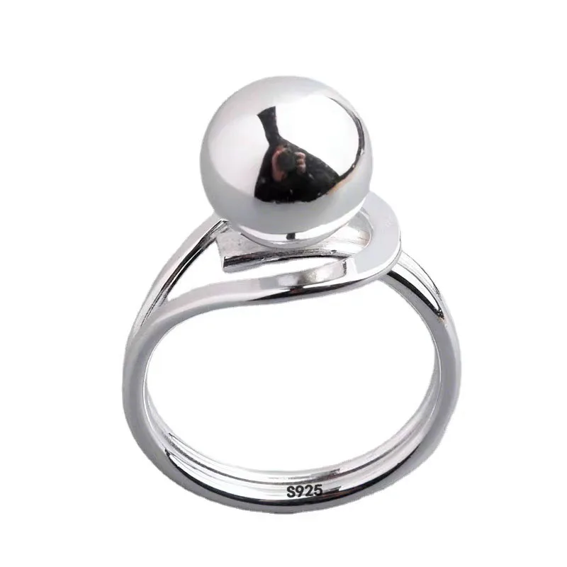 Women's 925 Sterling Silver Adjustable Vintage Big Ball Ring