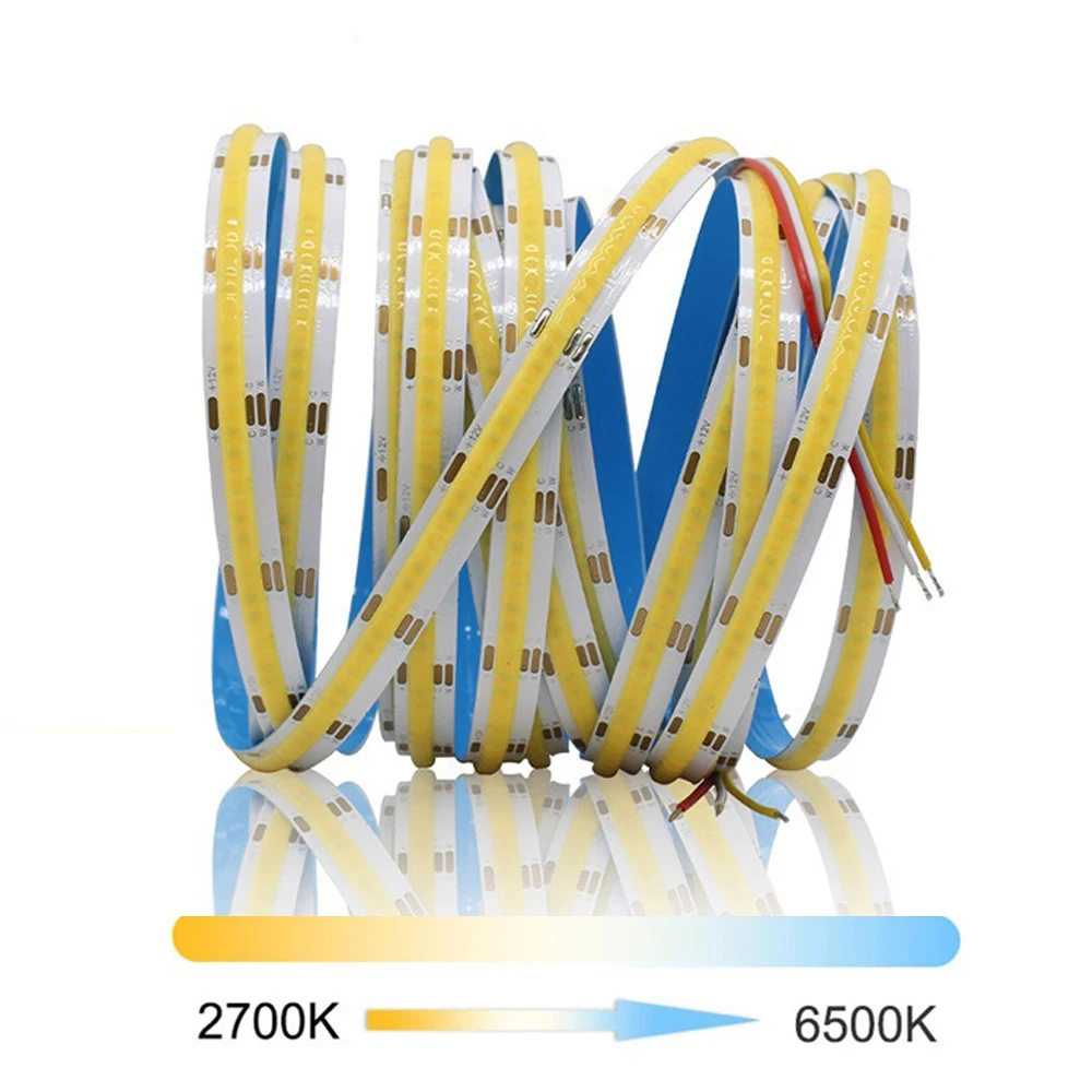 DC CCT COB LED 12V 24V Strip Light RA90 Dimmable 2700K To 6500K Changeable Density Flexible LED Tape Linear Double Color Ribbon