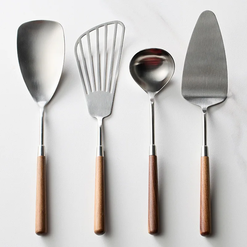 

Stainless Steel Cooking Tool Sets, Peach Handle, Cake Server, Fried Shovel, Bread Knife, Serving Spoon, Soup Ladle, Kitchen