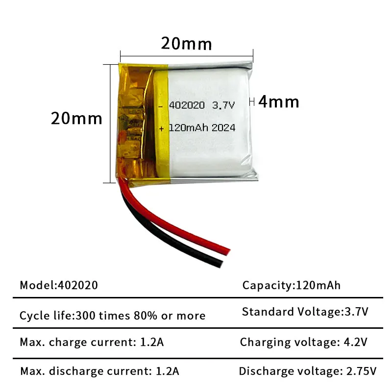 402020 Rechargeable Lithium Polymer LiPo Battery 3.7V 120mAh Li-ion Cell for Bluetooth Headset Mini Speaker Portable Gadgets
