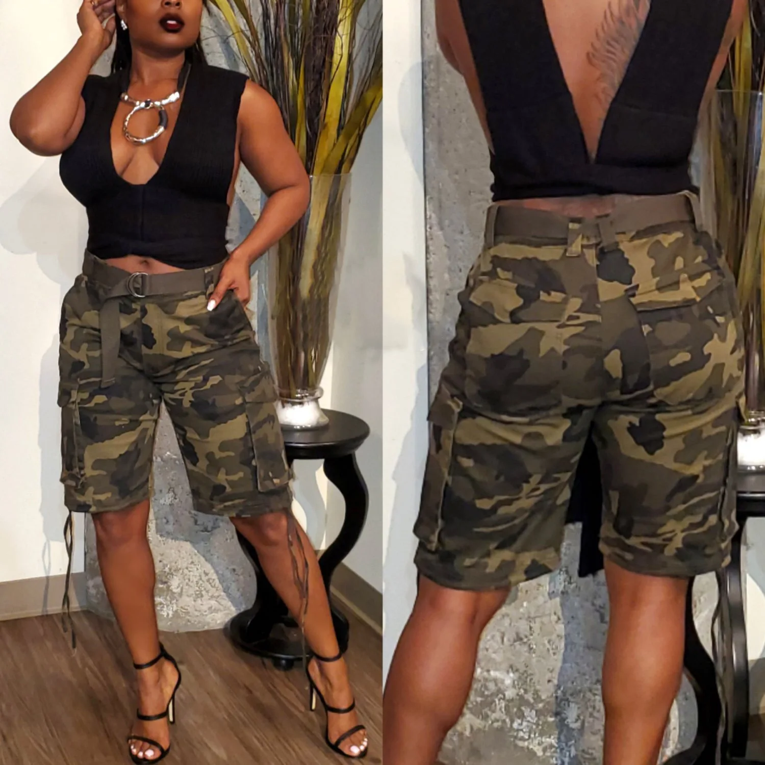 Mid Length Pant Women Cargo Pants Camouflage High Waist Straight Trousers Y2k Streetwear Elegant Splice Casual Loose Work