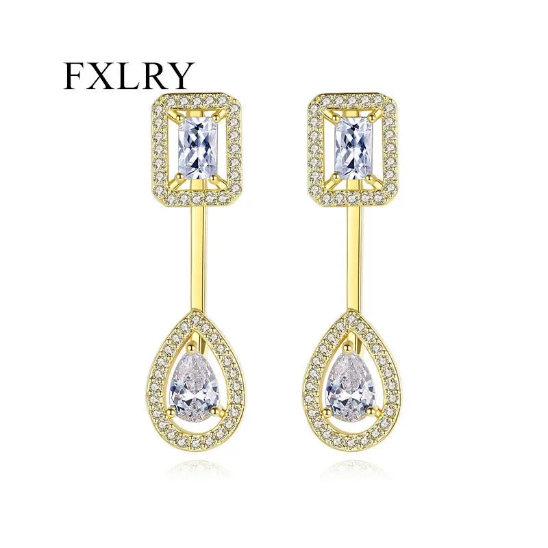 FXLRY New Design White/Gold AAA CZ two Kinds of Wearing Double Color Detachable Stud Earrings for Women Shining Fashion Jewelry