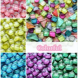 200G Mozaïek Stenen Gemengde Kleur Glans Gebrandschilderd Glas Bulk Diverse Vormen Glitter Kristal Voor Diy Art Ambachten Huisdecoratie