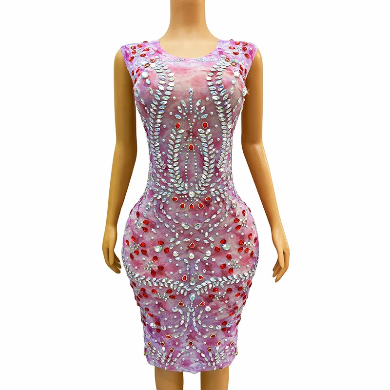 

Pink Diamond Slim Performance Dress For Singer At Nightclub Bar Party Banquet Formal Dress Women Elegant Women Vallentain Dress