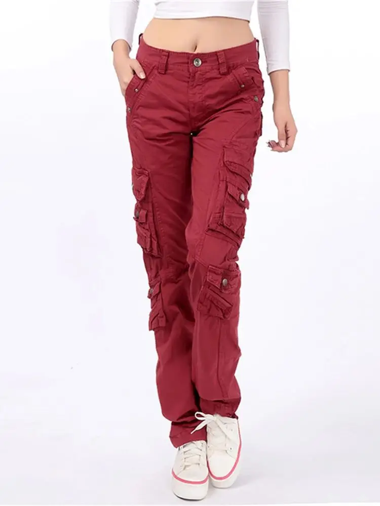 

Red Outdoor Couple Style Multiple Pockets Korean Fashion Cargo Pants Pantalones Ropa Mujer Clearance Sales For Woman Clothing