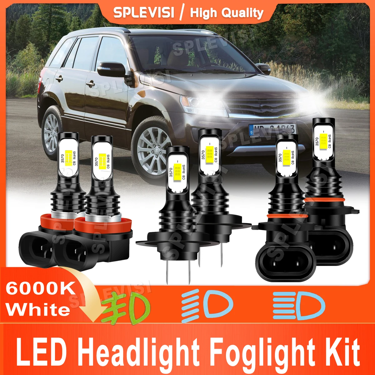 LED Headlight Bulbs 9005 H7 H11 Car Light For Suzuki Grand Vitara 2006 2007 2008 2009 2010 2011 2012 2013 High Low Beam Foglamp