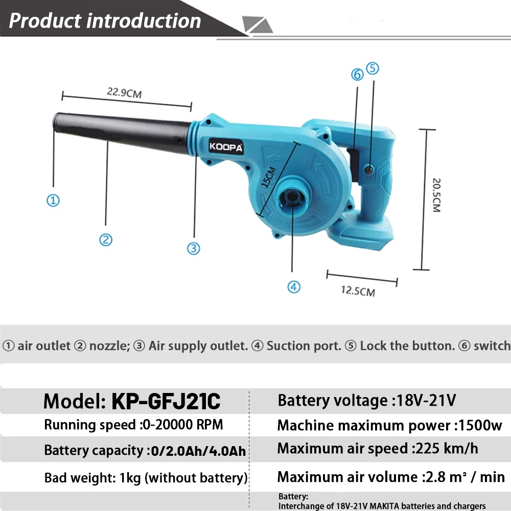 Koopa Handheld Electric Cordless Leaf Blower & Vacuum with 2.0/4.0Ah Battery & Charger,2-in-1 21V Lightweight Mini Leaf Blower