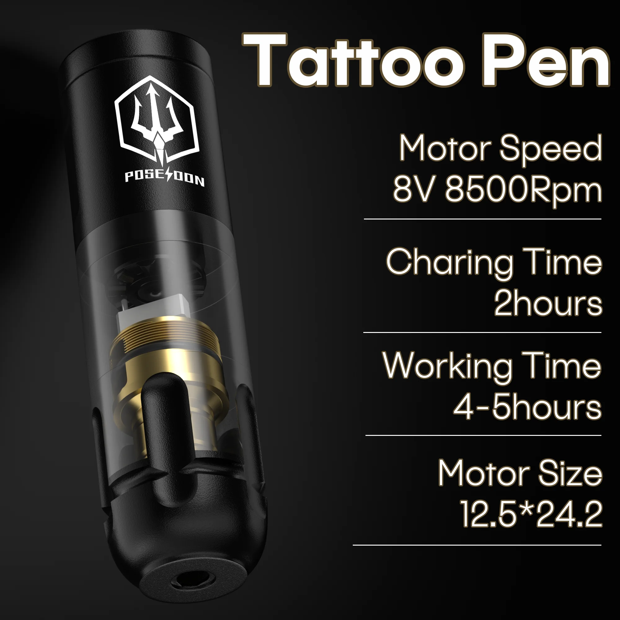POSEIDON HM124 Tattoo Machine 2 Tattoo Power Supply Tattoo Pen Wirless Tattoo Gun With Powerful Custom Motor For  Tattoo Artist