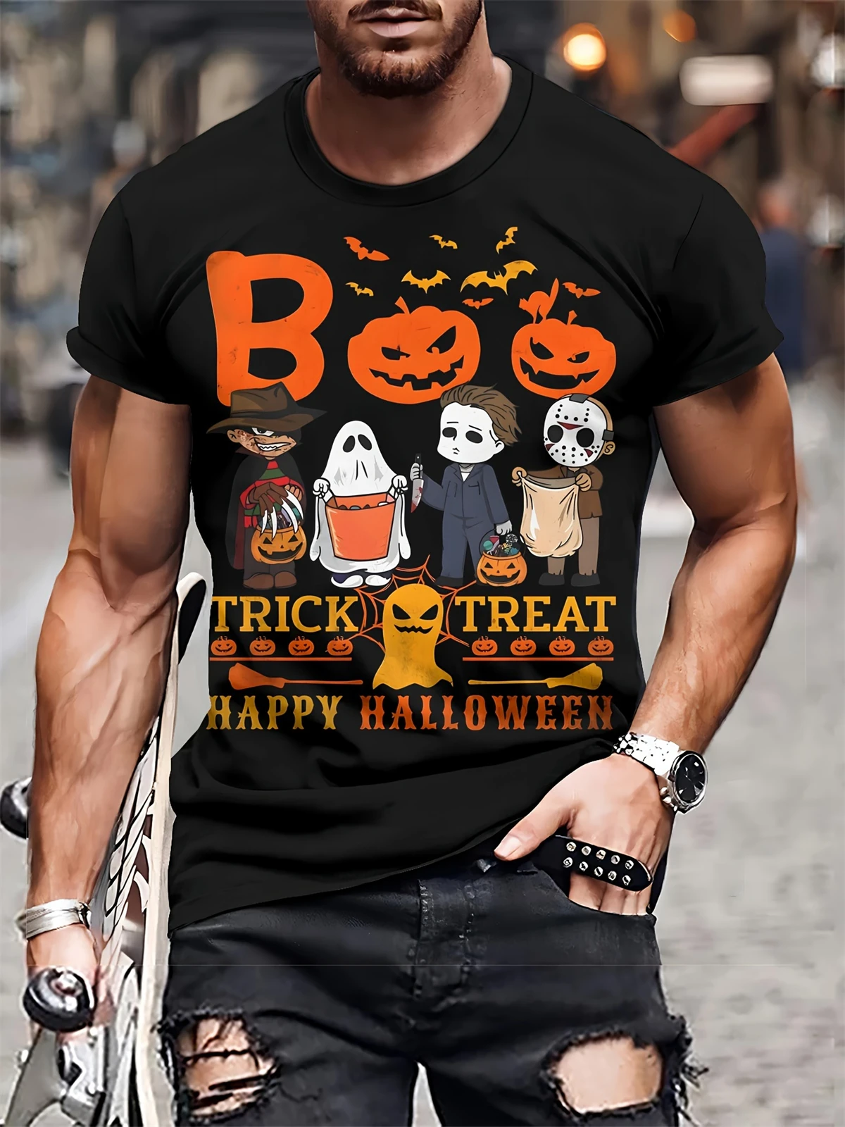 Men's Casual 3D Printed Tshirt Soft Polyester Top Oversized T-Shirt Short Sleeve Shirts Casual Halloween Crew Neck Mens Clothing