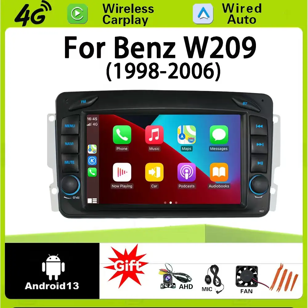 أندرويد 13 6G + 128G مشغل أسطوانات للسيارة راديو GPS لمرسيدس بنز C CLK الفئة W203 S203 C209 W209 رئيس وحدة السيارات ستيريو CarPlay