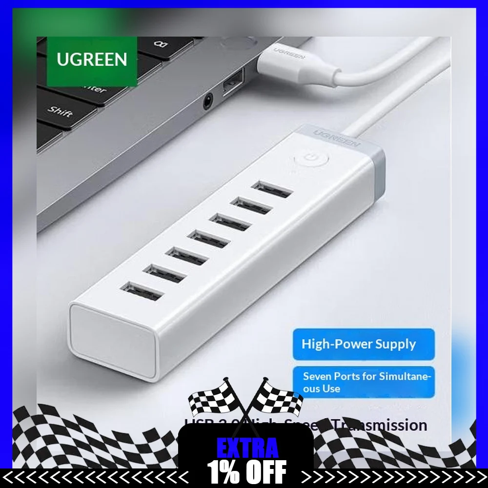 UGREEN 20481 CM420 USB 3.0 Hub 7 Port High Speed USB Splitter Extension Adapter for Laptop Desktop Computer