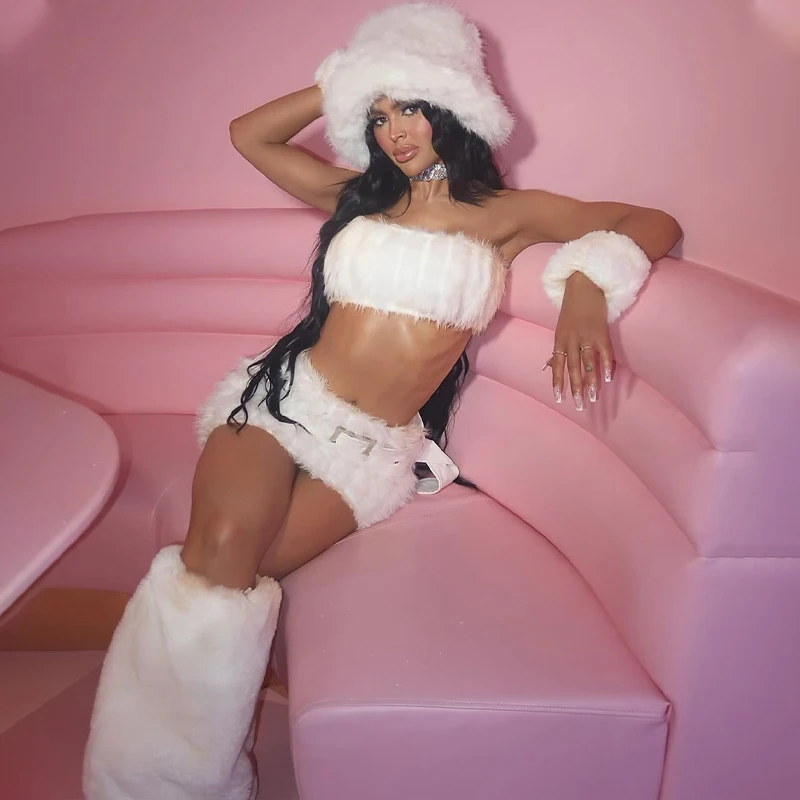 Conjuntos de falda superior de piel sintética para mujer, traje Hotsweet para mujer, fiesta de invierno, club nocturno, cena de noche, banquetes, conjuntos elegantes Ins a la moda