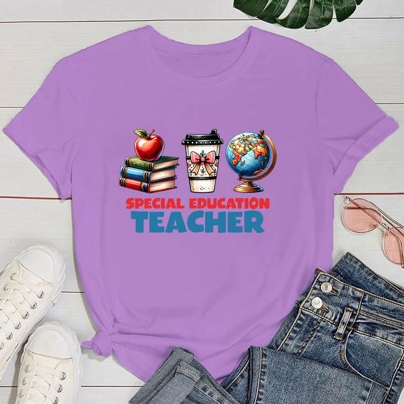 Teachers' Day T shirt Special Education Teacher Printed T-Shirts For Women Summer Tee Shirt Femme Casual Short Sleeve Round Neck