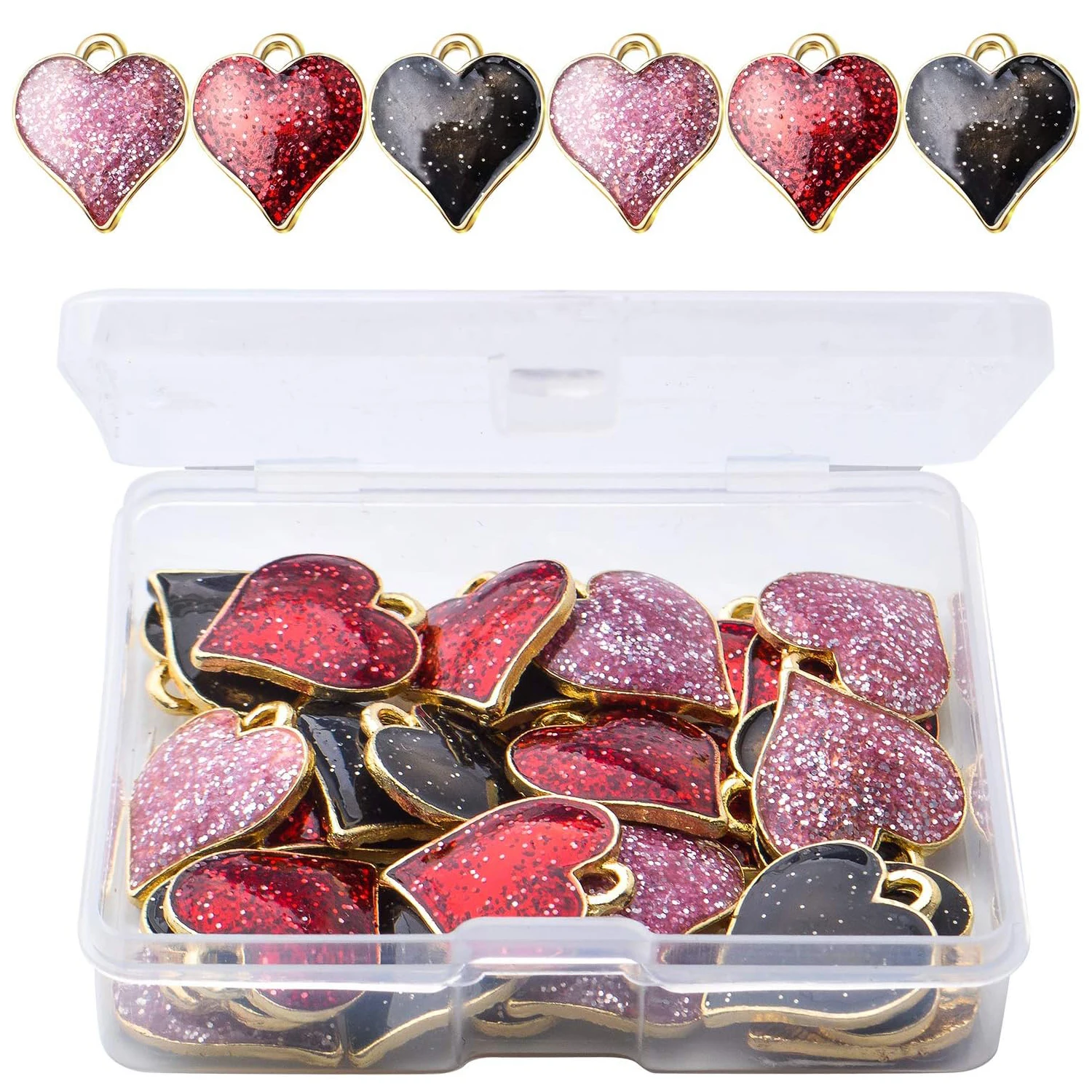 

30pcs Heart Charms Enamel Heart Beads Charms Jewelry Charm Pendants with A Box for Necklace Bracelet Jewelry Making DIY Crafting