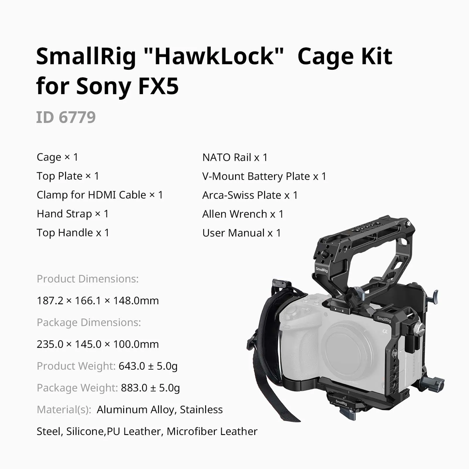 SmallRig FX5 "HawkLock" Kamera-Cage für Sony FX5 mit Klemme für HDMI-Kabel, Top-Platte mit 1/4"-20 / 3/8"-16 Arca-Typ Schnellwechselplatte – Detail 28