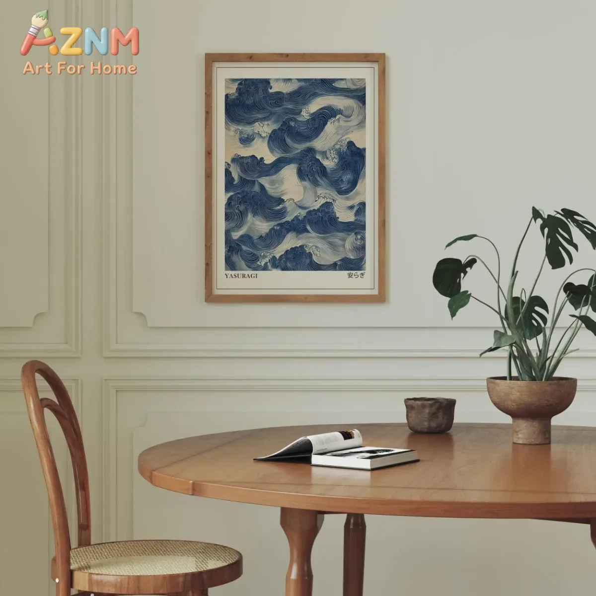 AZNM Japanese Blue Ocean Wave Canvas Wall Art, Vintage Ukiyo-e Style Sea Waves Art Print, Unframed Canvas Painting for Living Ro