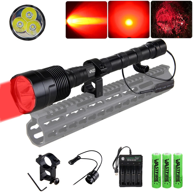 

3*LED Green/Red Hunting Flashlight USB Rechargeable 1-Mode Torch Coyote Hog Varmint Predator Lantern Rifle Scope Mount Switch