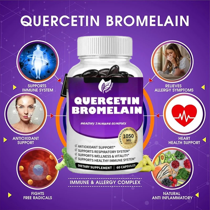 مكمل Quercetin مع 1050 ملغ من البرومليين والزنك المضاد للأكسدة لدعم الجهاز المناعي 60 كبسولة لكل زجاجة #1