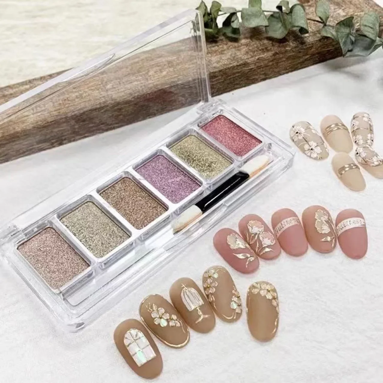 6 Colors Aurora Magic Mirror Powder Glitter Rose Gold Champange Chrome Powder Shell Pigment Nail Art Supplies Decoration