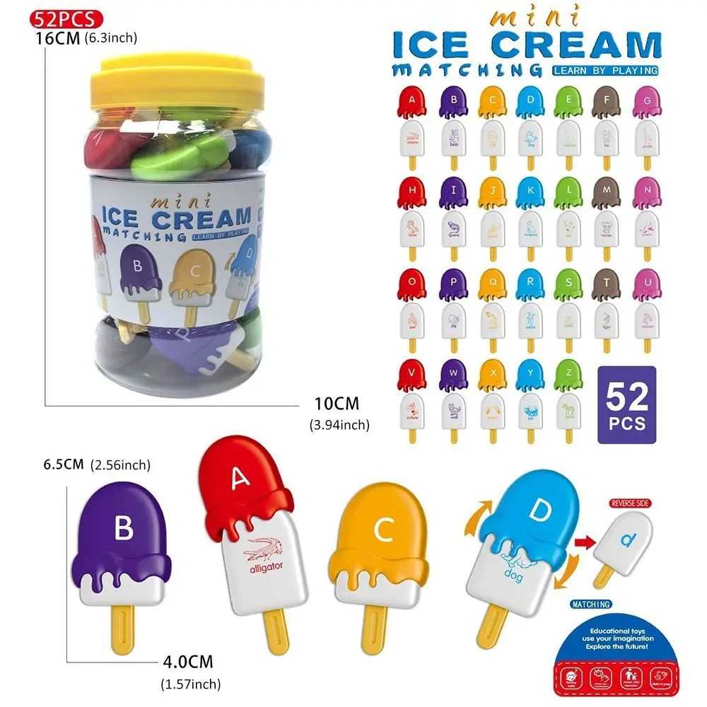 1 Set 52Pcs Educational Toy Sets Ice Cream Shape Multicolor Alphabet Matching Animal Color Sorting Set Toys Plastic