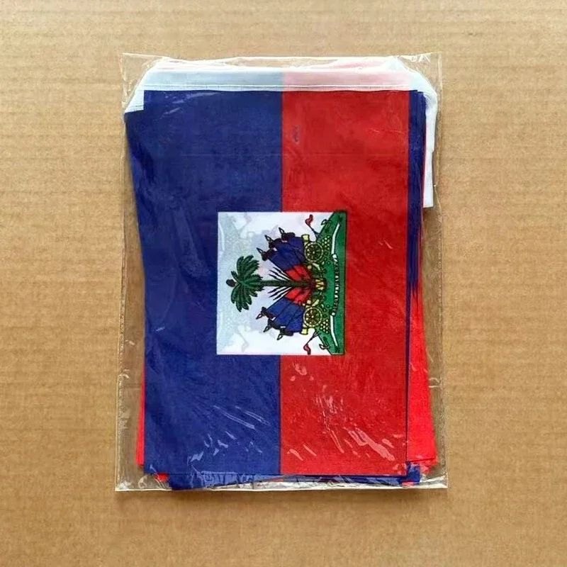 Haiti Bunting Flags 20 Pack 14x21cm Pennant String Banner Polyester for Festival Party Holiday Decoration