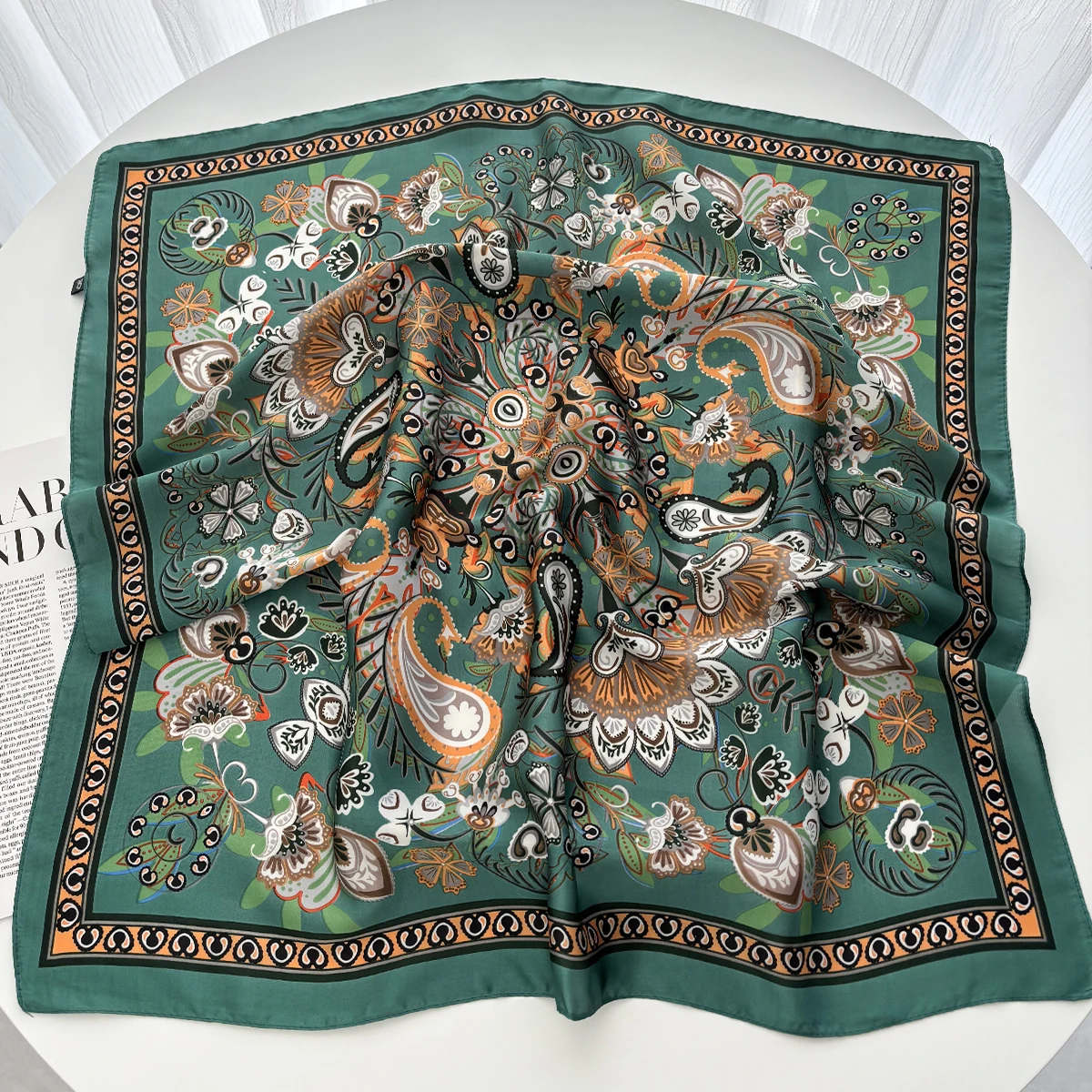 Spring Summer Lotus Print Satin Scarf Square Neckerchief for Women Head Wrap Fashion Decorative Accessory Bandana image 6