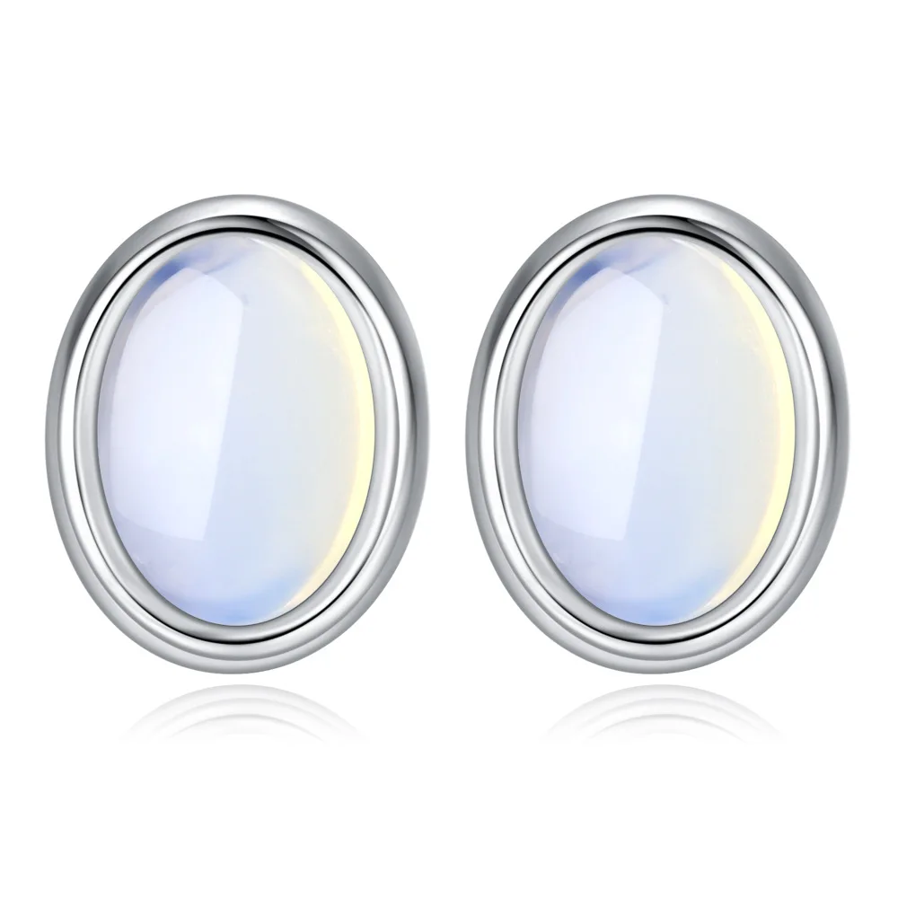 925 Sterling Silver Ladies Stud Earrings For Women Jewelry Fashion Round Opals Stone Simple Earrings Valentine Birthday Gifts