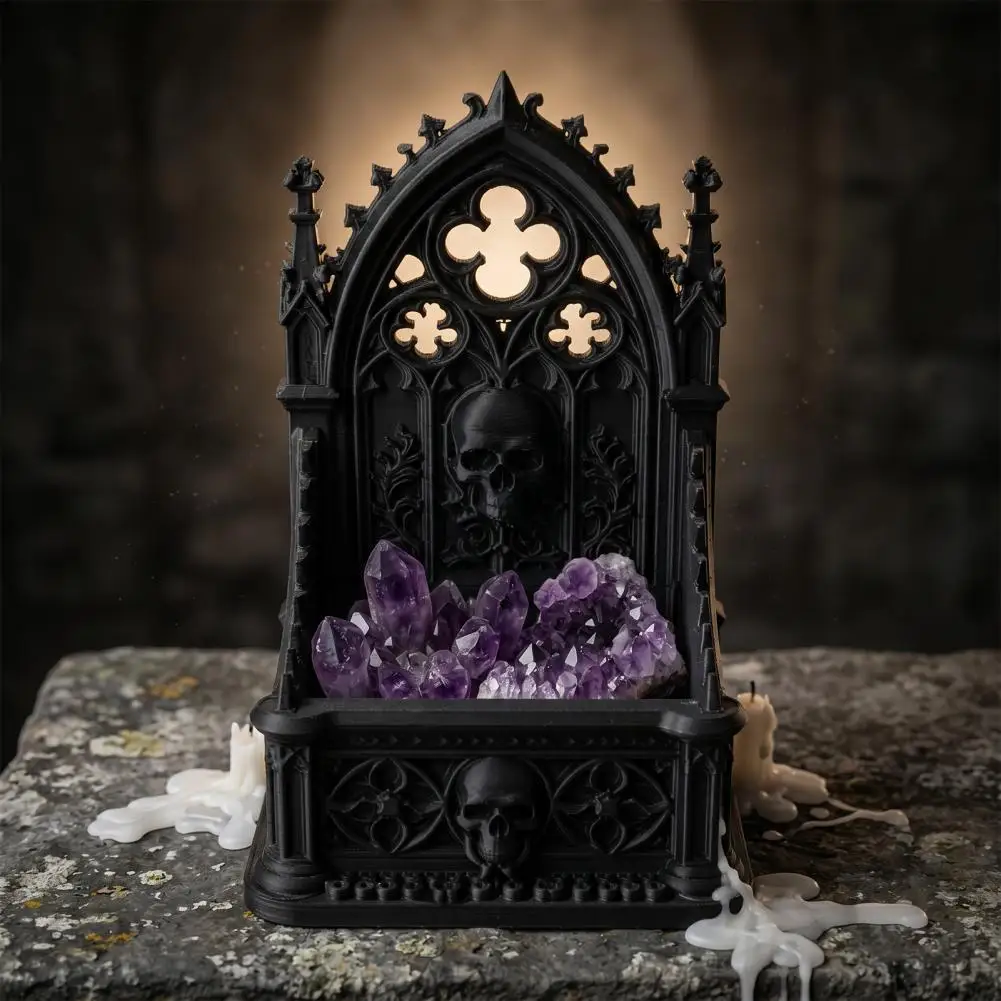 Crystal Display Container Storage Box Gothic Style with Hollow Patterns And Engraved Design Organizer for Aromatherapy Crystals