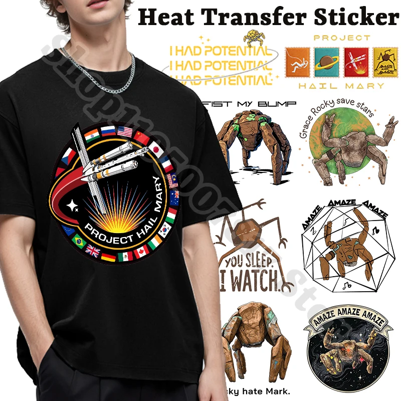 

Anime Creative Iron on Patches Project Hail Mary Sci-Fi Rocky Heat Transfer Sticker Clothes Appliques DIY Decal T-shirt Decor