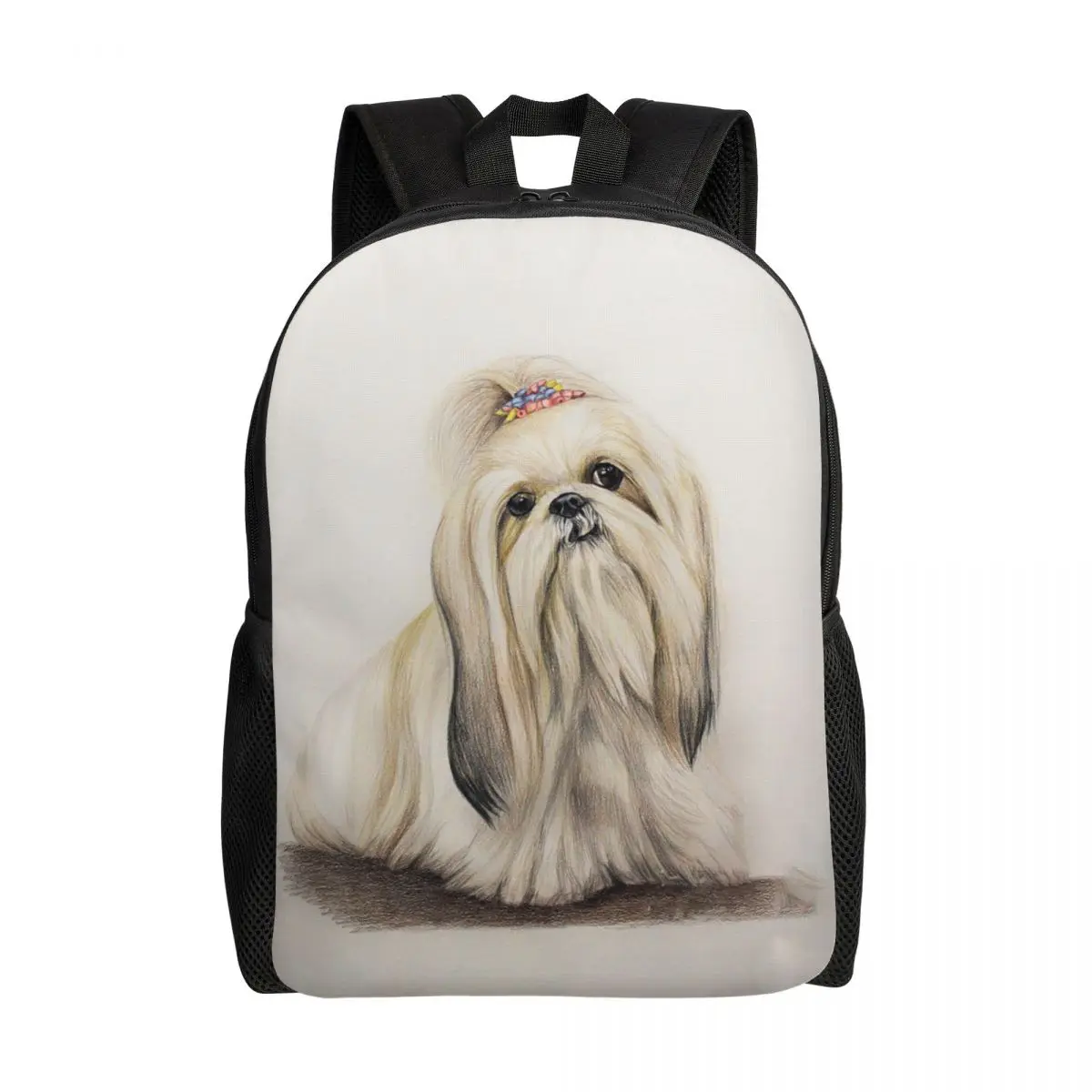 Shih Tzu กระเป๋าเป้สะพายหลังสำหรับสุนัขพิมพ์ลายดอกไม้สัตว์เลี้ยงกระเป๋าเป้แล็ปท็อปสัตว์กระเป๋าหนังสือสำหรับนักศึกษาวิทยาลัยของขวัญขนาด16นิ้วกระเป๋าเป้เดินทาง