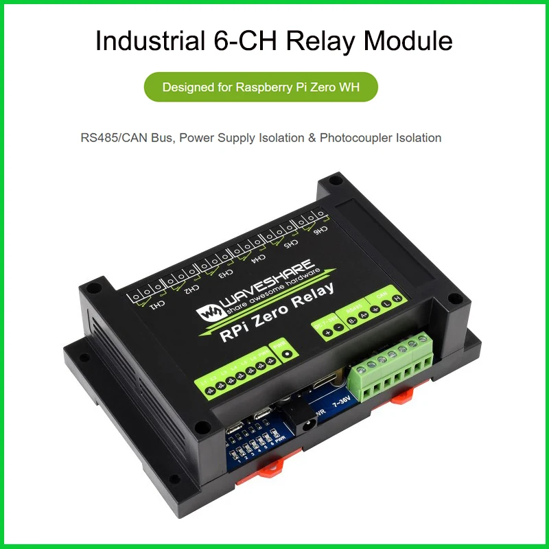 modulo-de-reles-industrial-de-6-canales-de-waveshare-para-raspberry-pi-zero-con-interfaz-rs485-bus-can-aislamiento-de-la-fuente-de-alimentacion-y-aislamiento-mediante-fotopar