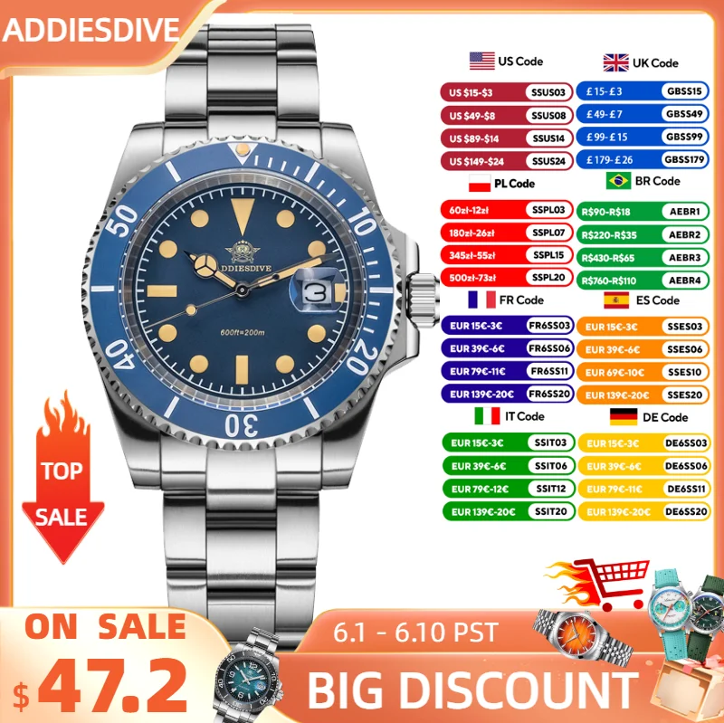 

ADDIESDIVE Diver Watch 41mm Luxury Ceramic Bezel 200m Waterproof Wristwatch Date Retro Luminous Diving Quartz Watch For Men