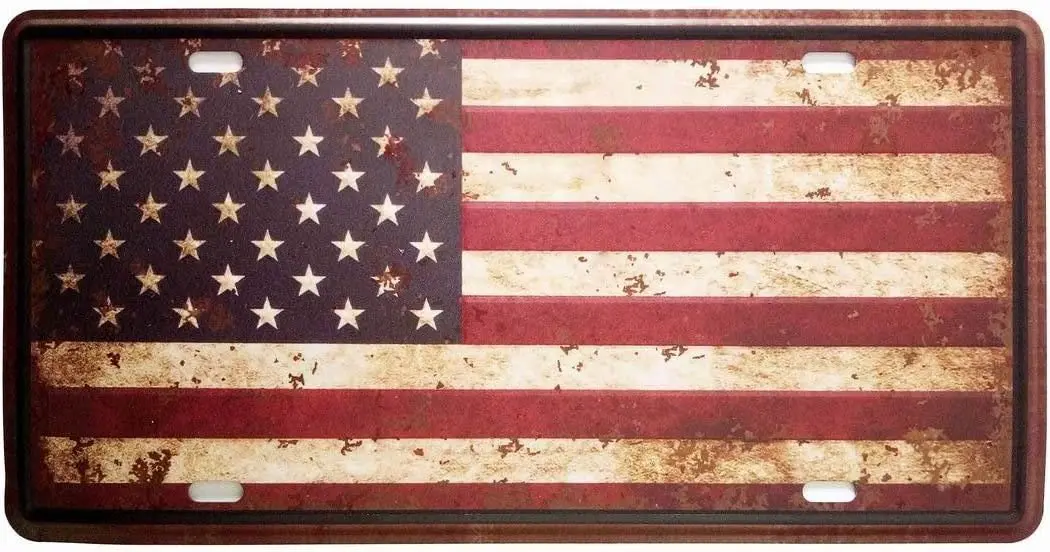 ERLOOD American Flag Logo Retro Metal Vintage Auto License Plate Tin Sign Embossed Tag Size Home Pub Bar Decor Wall Plaque sign