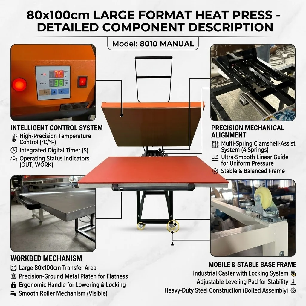 Big Format 100x80 100x70 100x60cm T-shirt Printing Sublimation Heat Press Machine with Manual