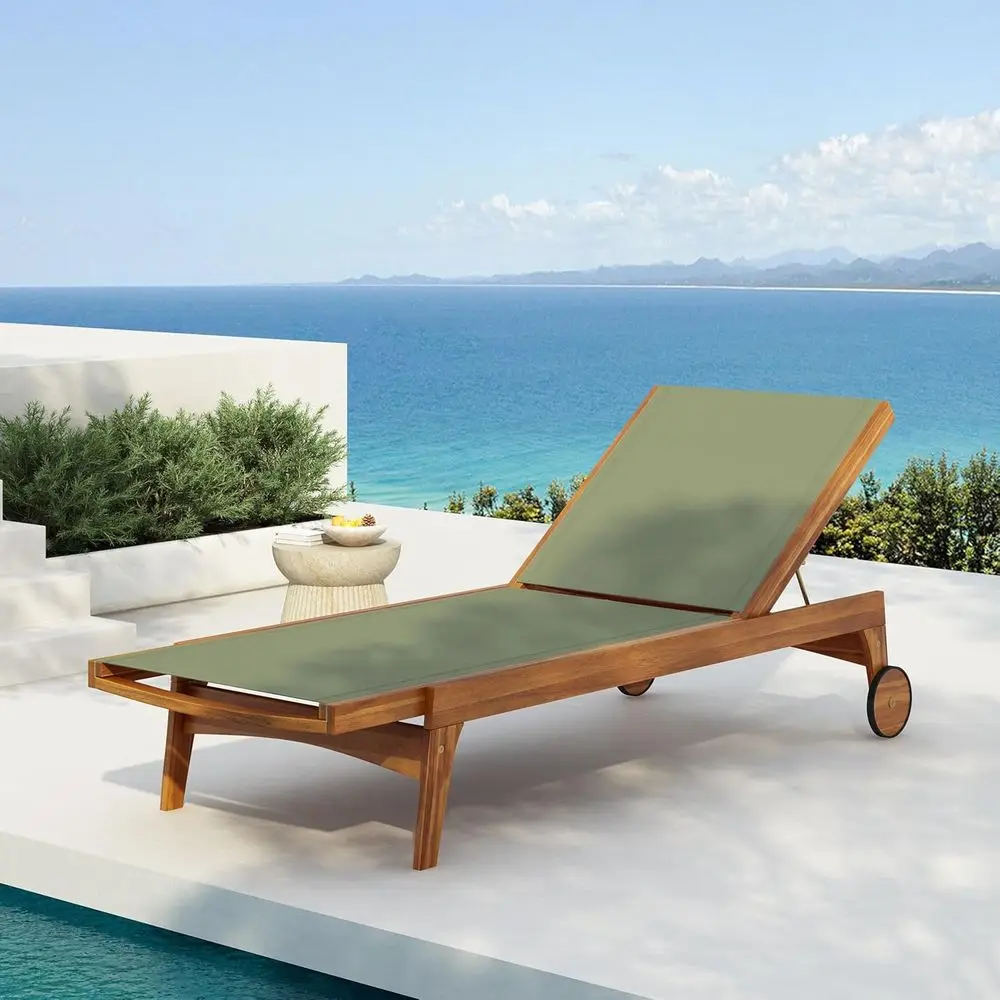 Tristy ChaiLounChair Outdoor, Acacia Wood e Suthing Pool Lounr, Adjustale ackrest Single LounSoa, Patio LounChaior Poolside, Gre